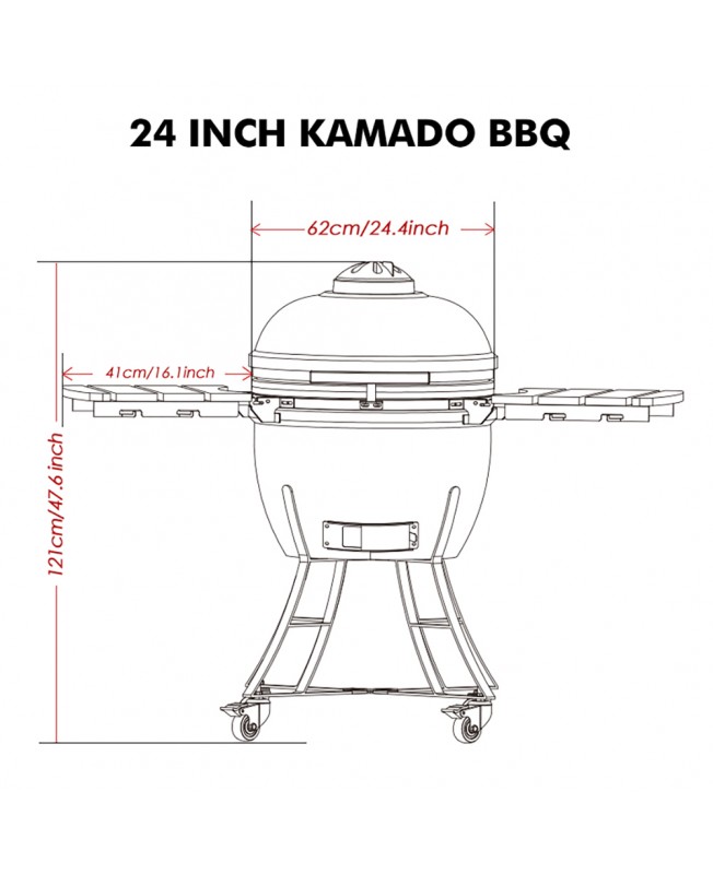 Kalamera 24” Ultimate Outdoor Ceramic Grill Kamado with Cart and Side-wings Red